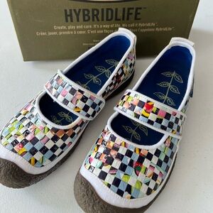 New KEEN MARY JANE FLATS SLIP ON BLACK WHITE CHECKERED HARVEST RICE